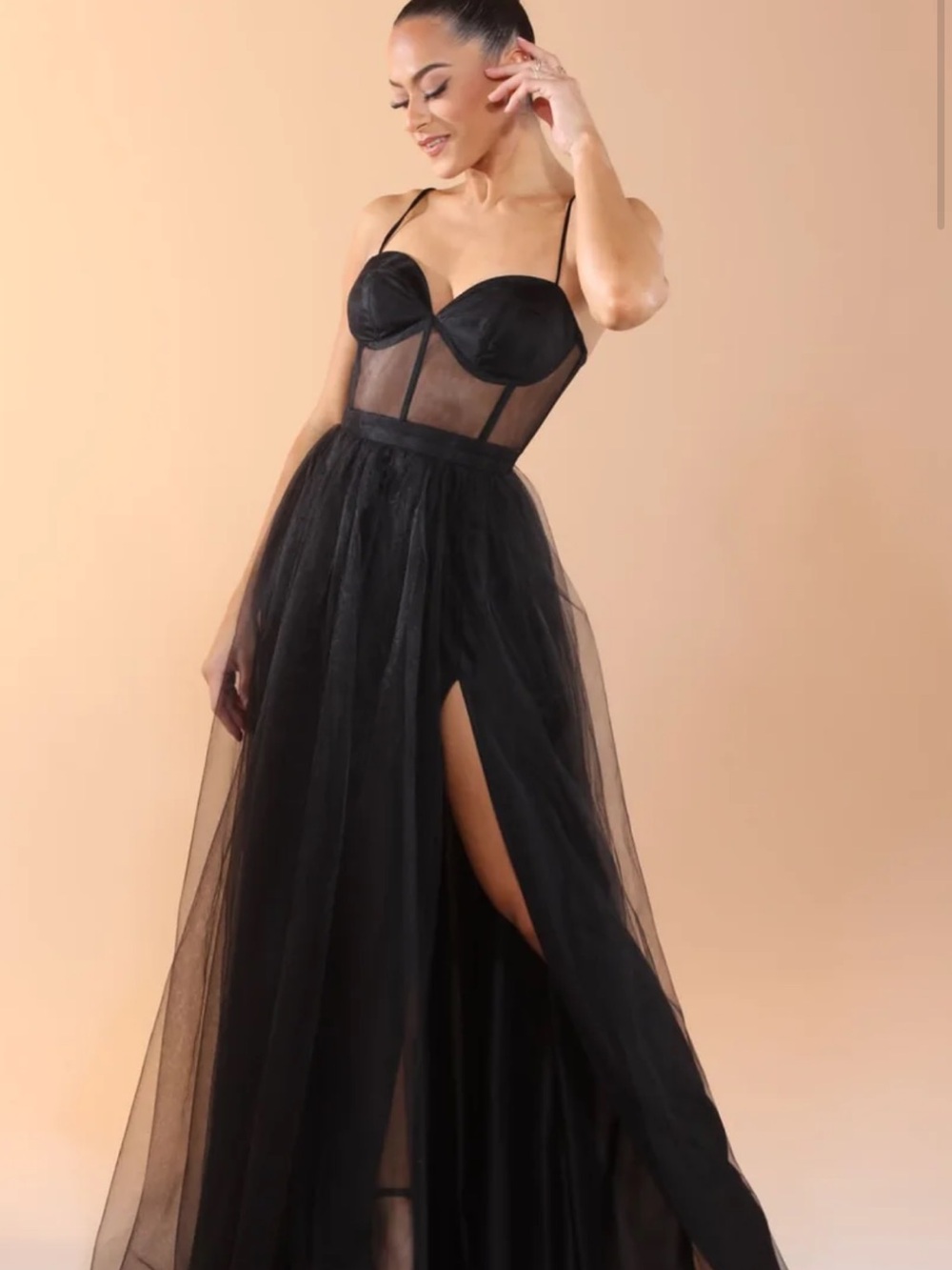 NWT Black Sheer Tulle Gown